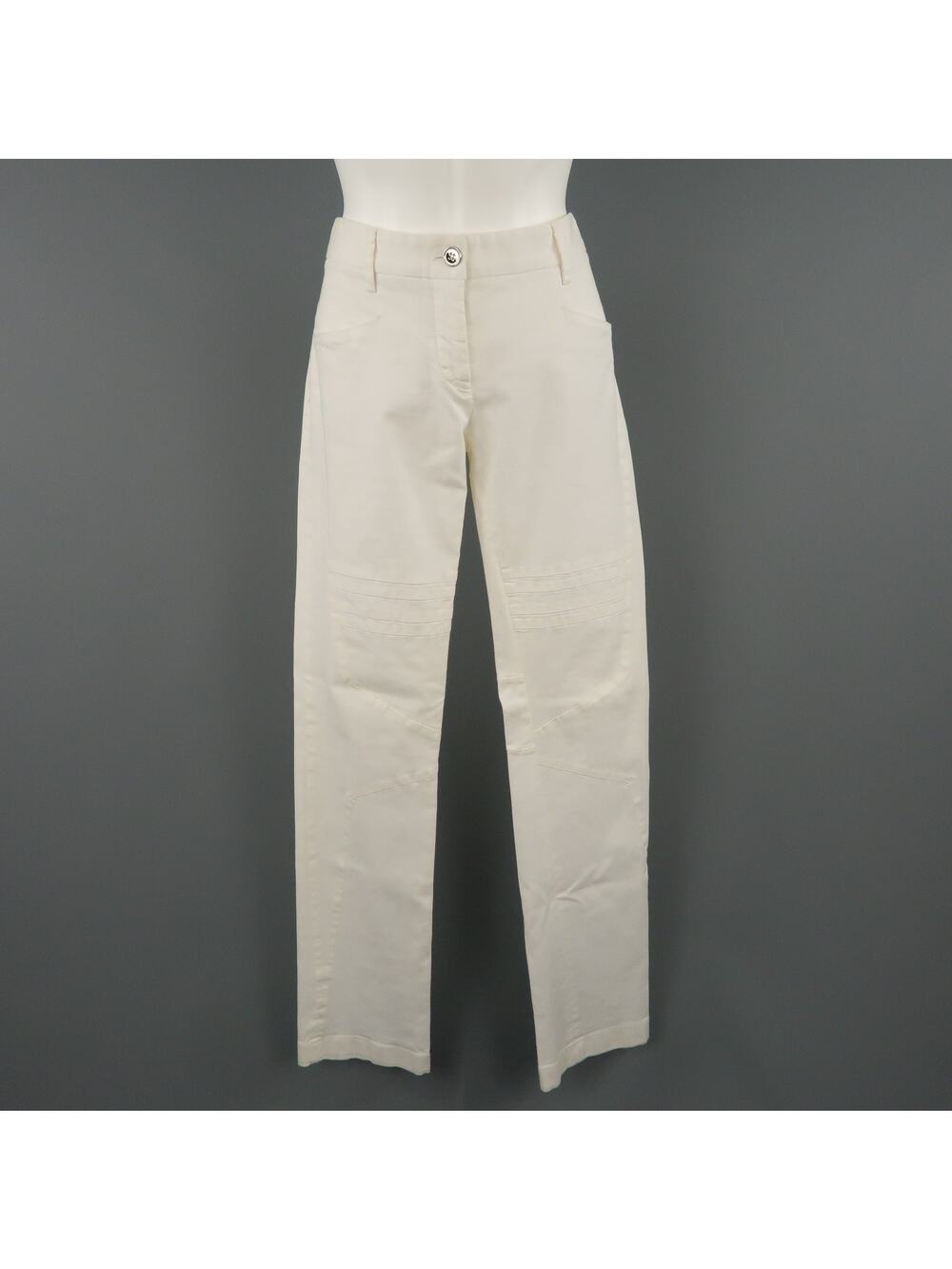 DOLCE & GABBANA Size 6 White Stretch Cotton Moto Detail Skinny Pants